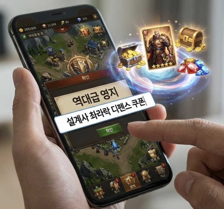 역대급 영지 설계사 촤라락 디펜스 쿠폰 입력 화면