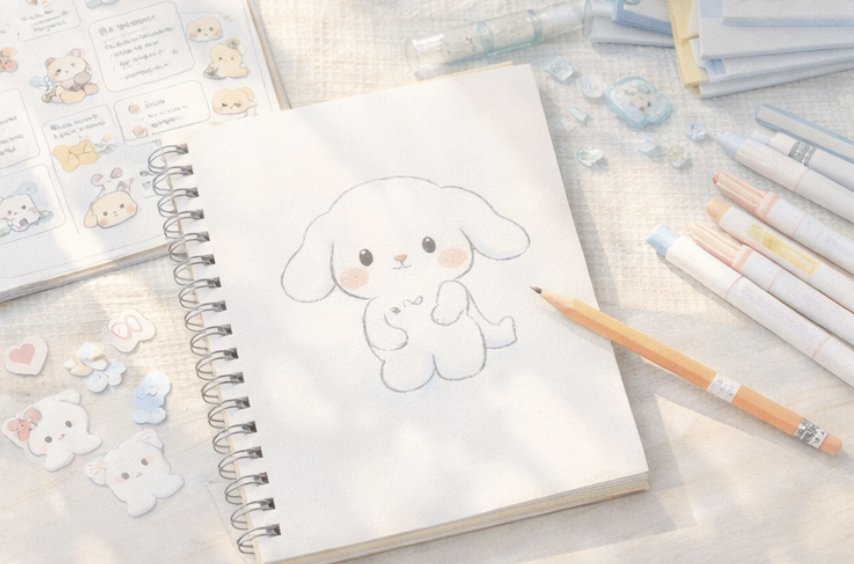 시나모롤 그리기와 귀여운 시나모롤 그리기 준비물을 정리한 드로잉 데스크