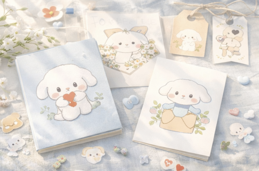 시나모롤 도안 만들기와 시나모롤 도안 활용 분위기를 보여주는 다이어리 소품