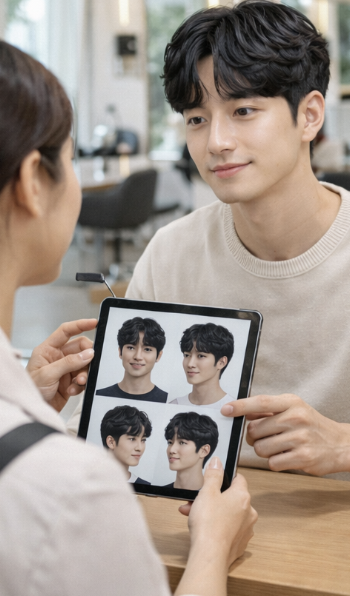 슬릭 쉐도우펌 손질 전후의 자연스러운 볼륨 차이