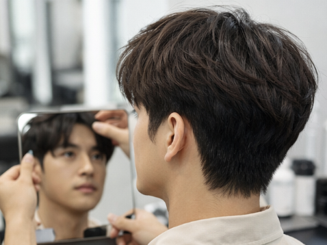 시스루 댄디컷 뒷머리 라인을 확인하는 측면