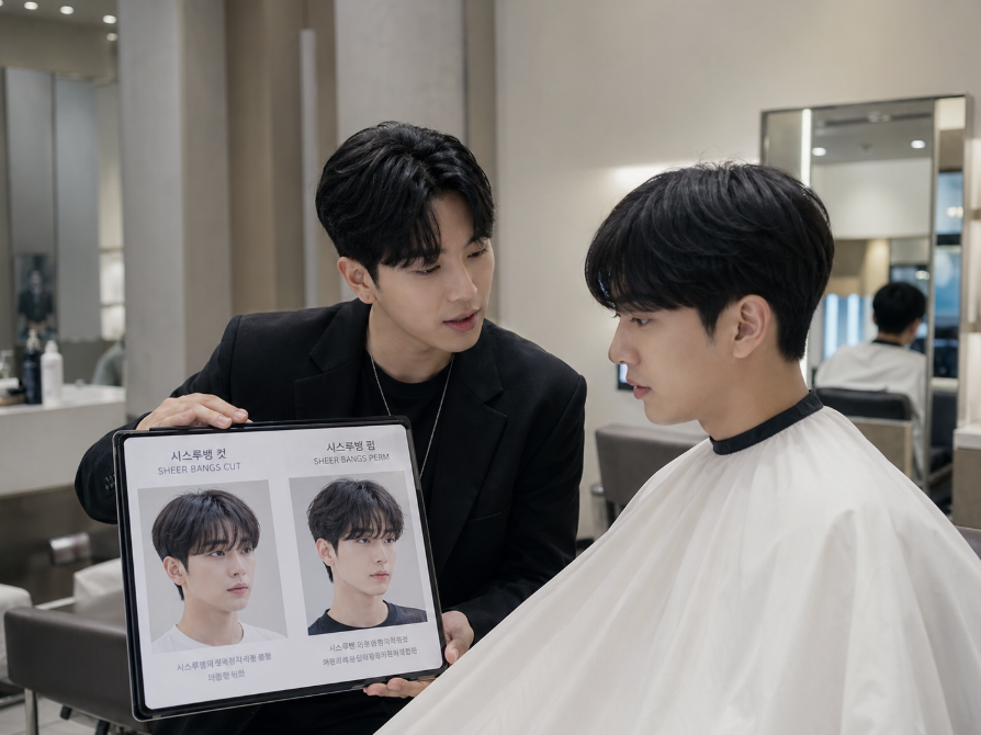 남자 시스루뱅 펌의 자연스러운 볼륨과 과하지 않은 컬 흐름