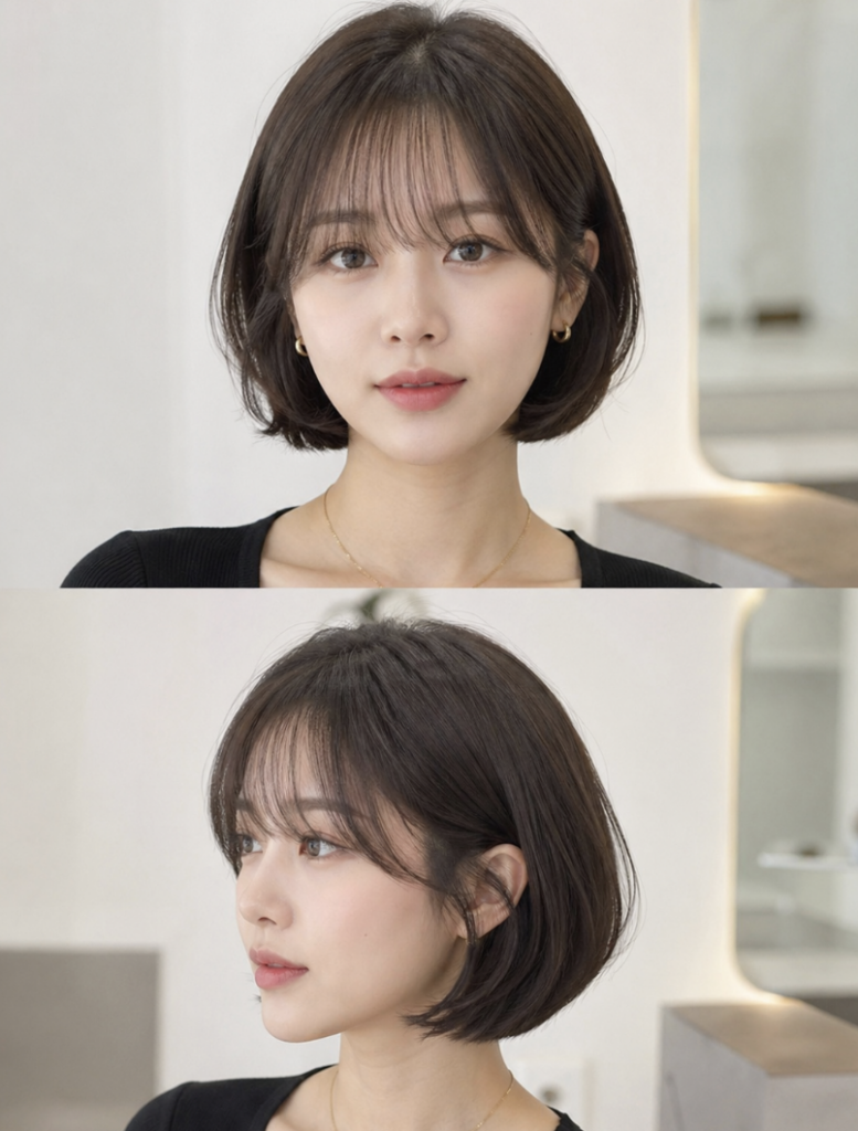 시스루뱅 사이드뱅 연결이 자연스럽게 이어지는 단발 헤어라인