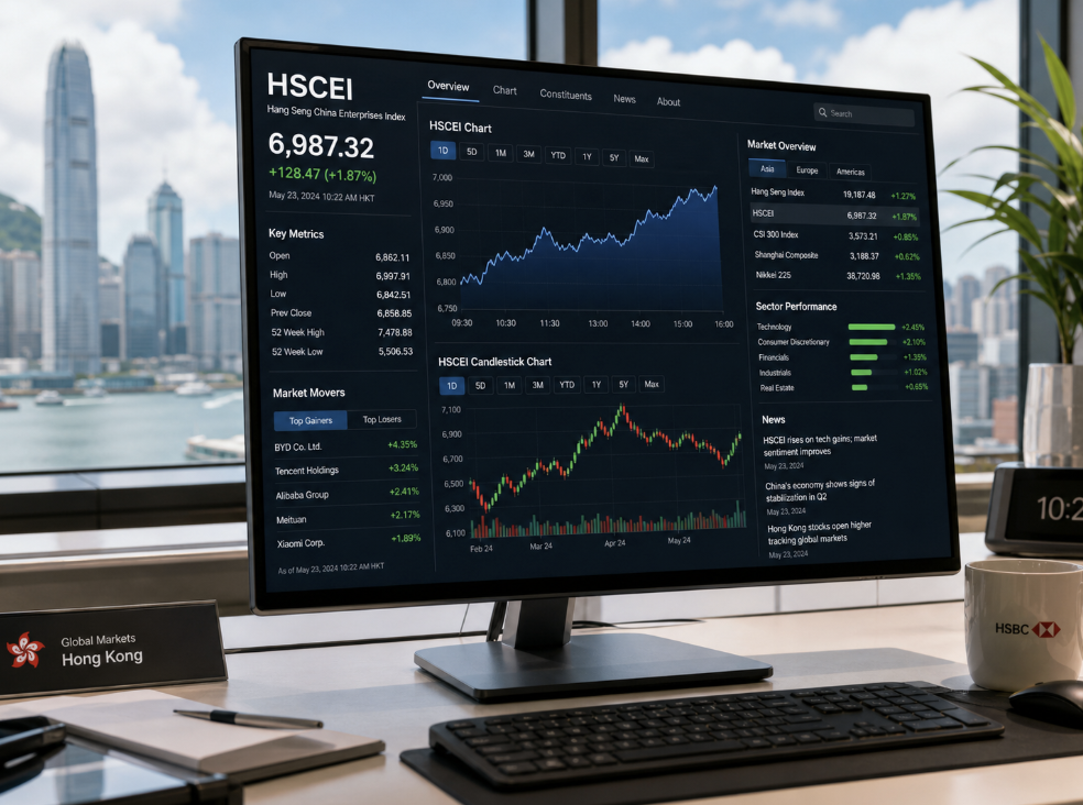 홍콩 증시와 중국 기업 흐름을 함께 떠올릴 수 있는 HSCEI