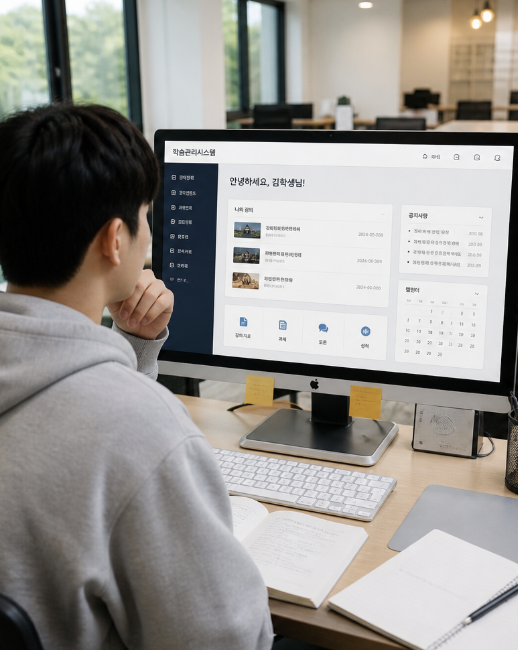 경기대 LMS PC 화면에서 강의 목록과 과제 메뉴를 함께 확인하는 자연스러운 학습 장면