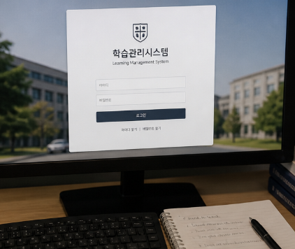 경기대 LMS 비밀번호 입력 화면을 PC 모니터에서 확인하는 자연스러운 로그인 이미지