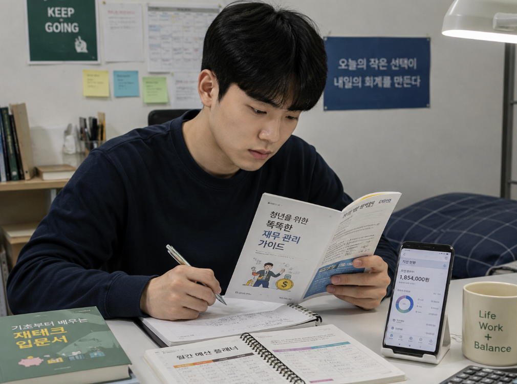 예산표와 가계부를 보며 청년내일저축계좌 교육 기준