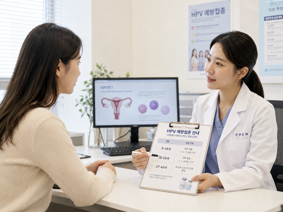 가다실9 연령별 접종 기준을 상담하는 자연스러운 진료실