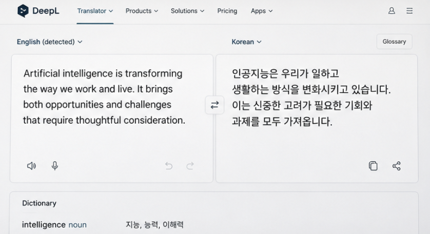 여러 영한 번역기 화면을 비교하며 기능 차이를 확인
