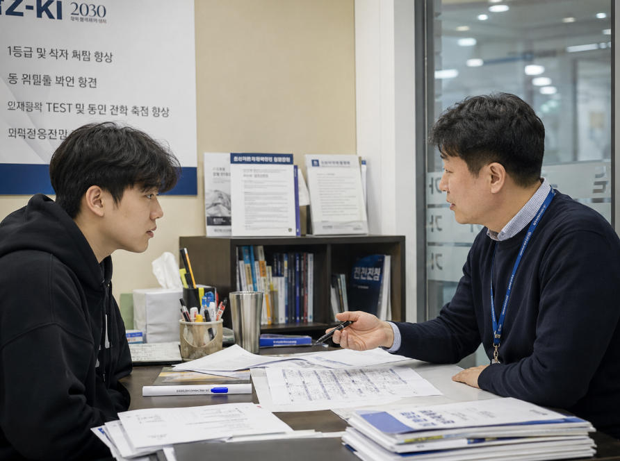 부산 대성학원 기숙사 생활에서 규칙적인 공부 흐름과 휴식 공간을 함께 보여주는 이미지 설명