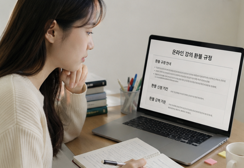 대성마이맥 패스 환불 기준을 노트에 정리하며 확인하는 수험생의 모습