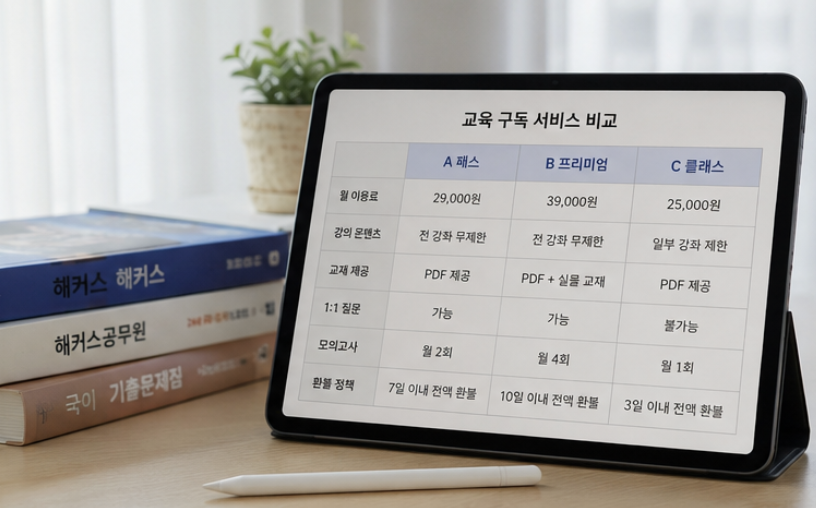 대성마이맥 환불 시 교재와 사은품 상태를 함께 확인하는 장면
