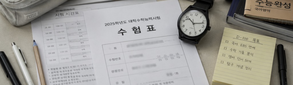 모의고사 오답 노트와 시험 준비물을 정리하며 체크하는 자연스러운 학습 이미지