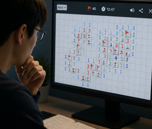 검색 화면에서 바로 실행되는 Google 지뢰 찾기 인터페이스를 보여주는 이미지