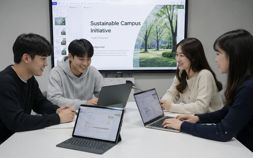 MS OFFICE 365 학생 기능으로 일정과 필기, 클라우드 파일을 함께 관리하는 장면