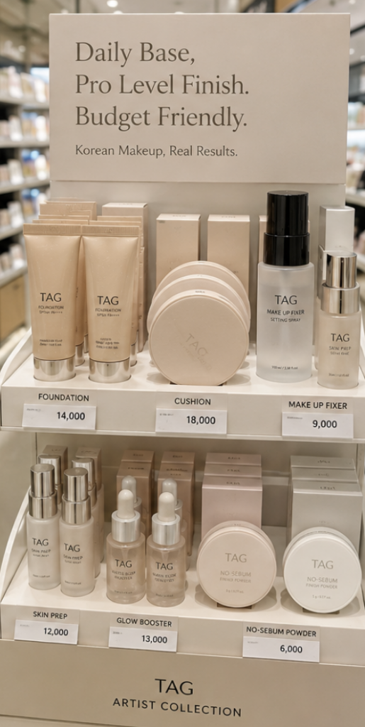 다이소 정샘물 듀이핏 메이크업과 세범 마무리 차이를 보여주는 자연스러운 피부 표현 비교 이미지