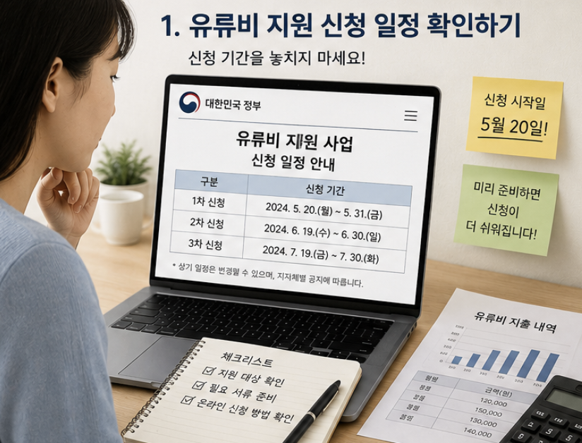유가지원금 2차 신청기간과 2026 유가지원금 신청기간 공고를 확인하는 일정표와 서류 준비 장면