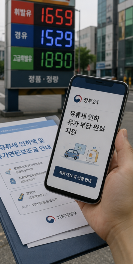 고유가 피해지원금 2차 신청 관련 서류와 온라인 신청 화면을 함께 확인하는 장면
