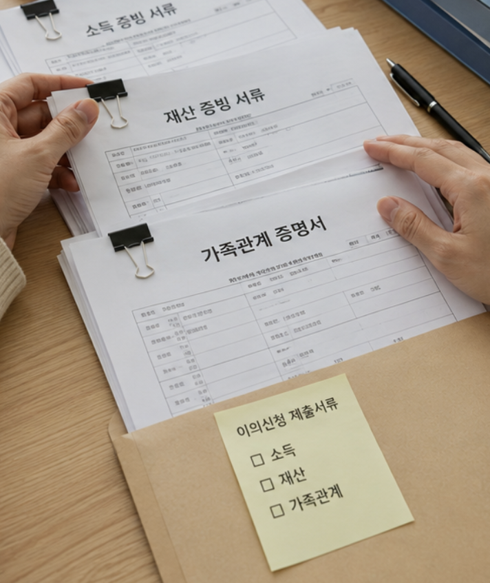 고유가 지원금 이의 제기 최종 제출 전 신청서와 증빙 서류를 다시 점검하는 모습