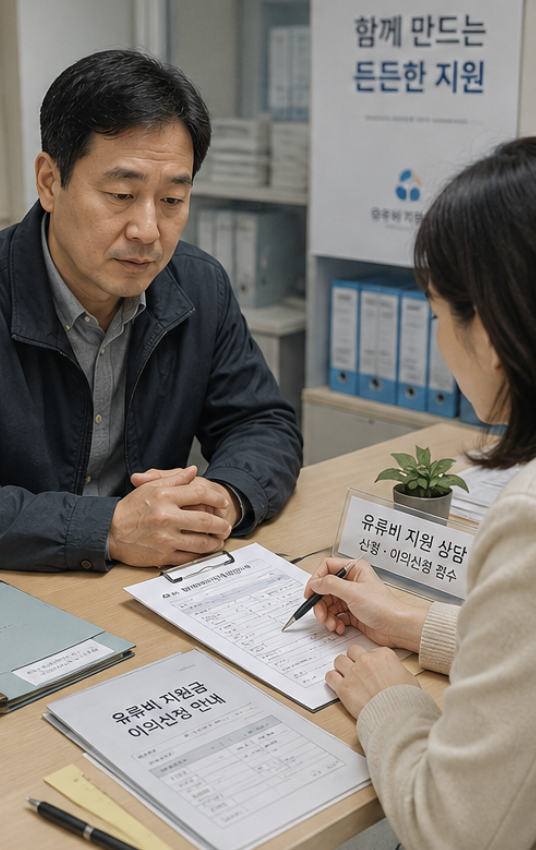 고유가 지원금 이의 신청 결과를 기다리며 접수증과 서류 사본을 함께 보관하는 모습