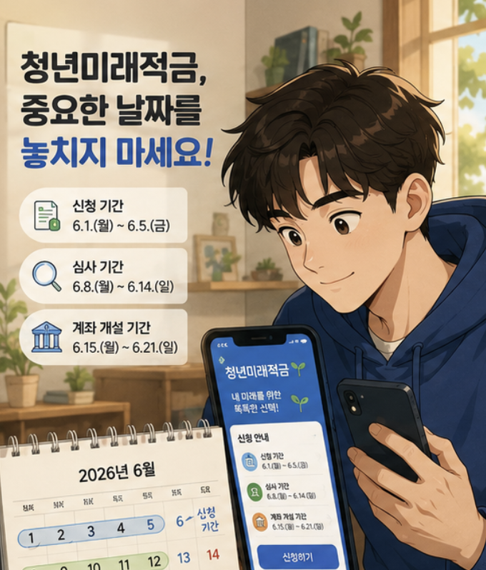 청년미래적금 5부제 신청일과 계좌개설 기간을 나눈 체크리스트형 이미지