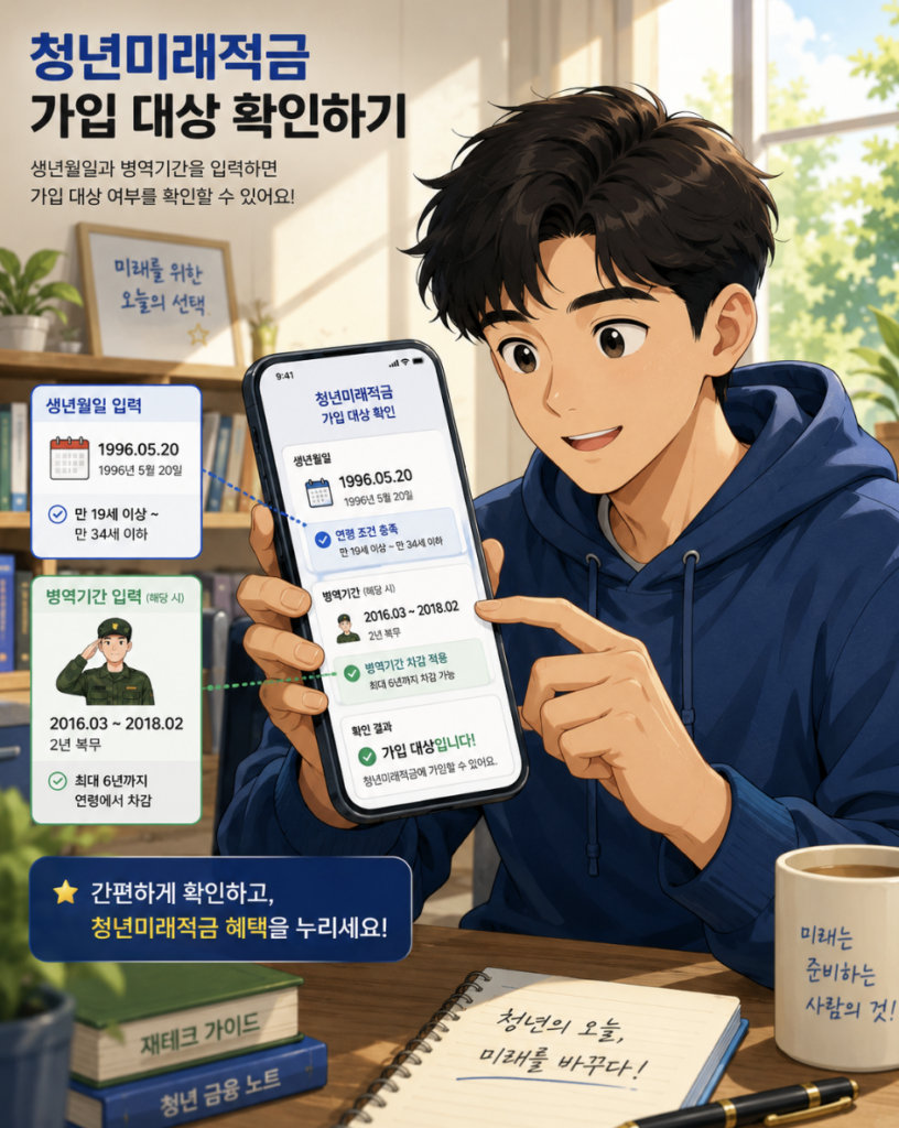 청년미래적금 나이와 소득요건, 가구요건을 순서대로 확인하는 신청 전 점검 이미지