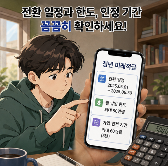 갈아타기 가능 여부, 청년미래적금 만기 인정 여부, 중소기업 재직 29개월 요건을 나눠 보여주는 안내 이미지