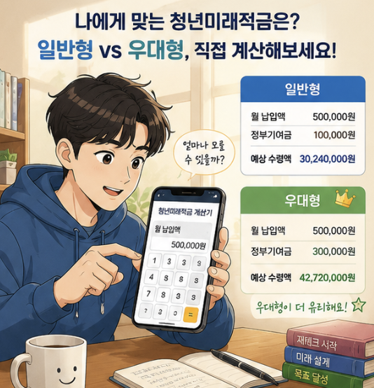 청년미래적금 월 납입액별 일반형 6%와 우대형 12% 정부기여금 차이를 비교한 이미지