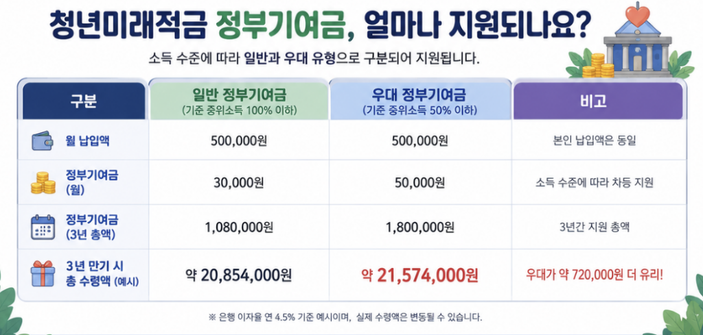 청년미래적금 비과세 이자와 일반 과세 적금의 세후 이자를 비교한 금융 설명 이미지
