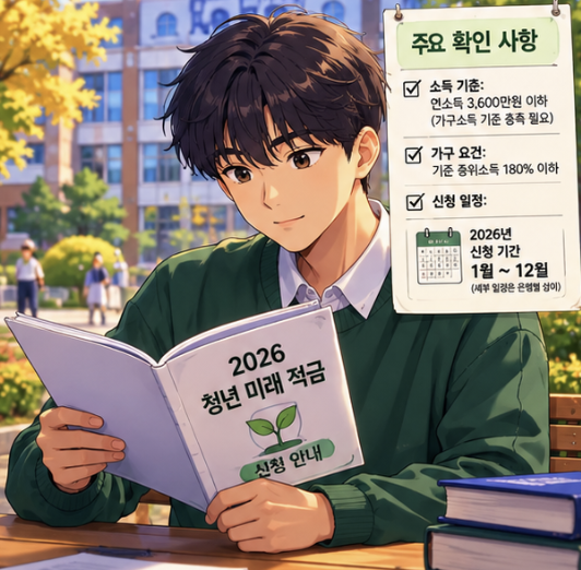 대학생 청년미래적금 신청 전 개인소득과 부모 포함 가구요건을 함께 확인하는 체크리스트 설명