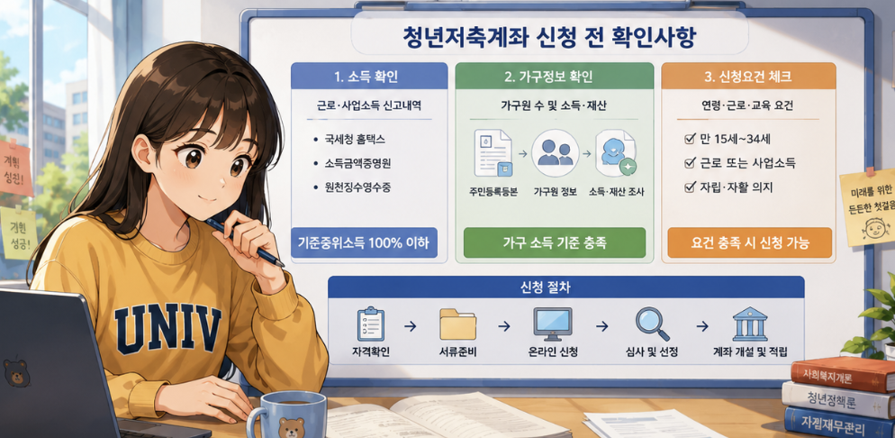 신고소득 있음, 현금 알바, 올해 첫 알바, 부모와 같은 세대를 비교한 청년미래적금 대학생 체크 이미지