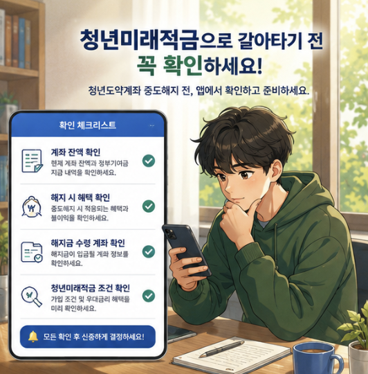 청년미래적금 계좌개설 후 청년도약계좌 특별중도해지를 완료해야 납입 단계로 넘어가는 흐름 설명 이미지