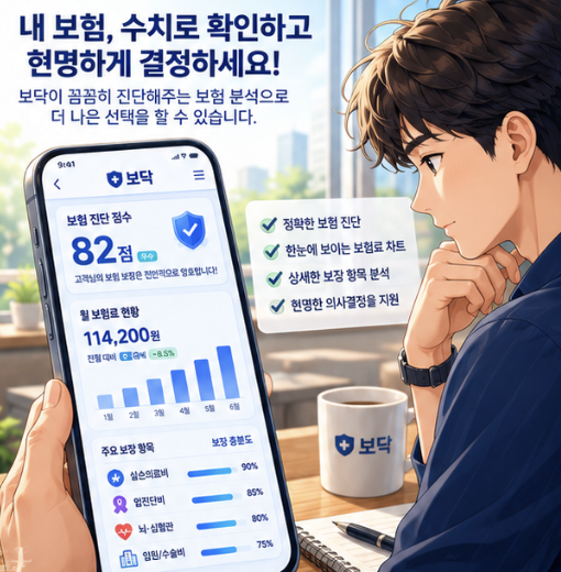 보닥 보험 진단 점수를 참고자료로 보고 해지, 추가 가입, 유지 결정을 바로 내리지 않도록 돕는 이미지
