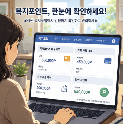 교직원이 복지포탈에 접속해 복지포인트 배정현황과 카드청구 내역을 확인하는 모습